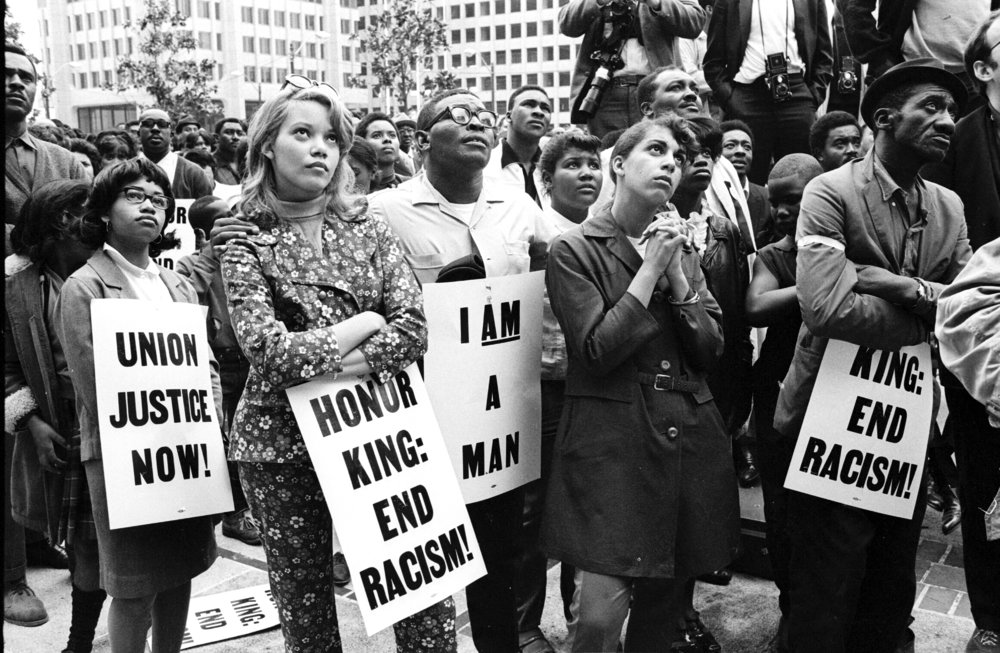 Protesters marching In Memphis after Dr King assassination April 1968